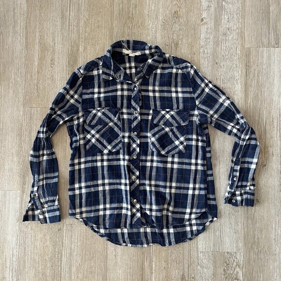 Womens Forever 21 Blue Plaid Snap Button Up Shirt - L - Picture 1 of 7